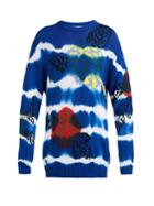Matchesfashion.com Msgm - Floral Jacquard Tie Dye Cotton Sweater - Womens - Blue Navy