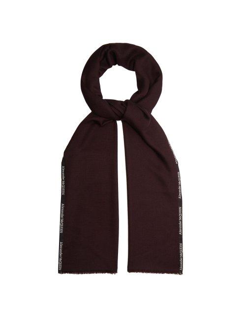 Matchesfashion.com Alexander Mcqueen - Logo Embroidered Cashmere And Silk Blend Scarf - Mens - Burgundy