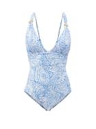 Ladies Beachwear Melissa Odabash - Panarea Ruched Azzuro-print Swimsuit - Womens - Blue Multi