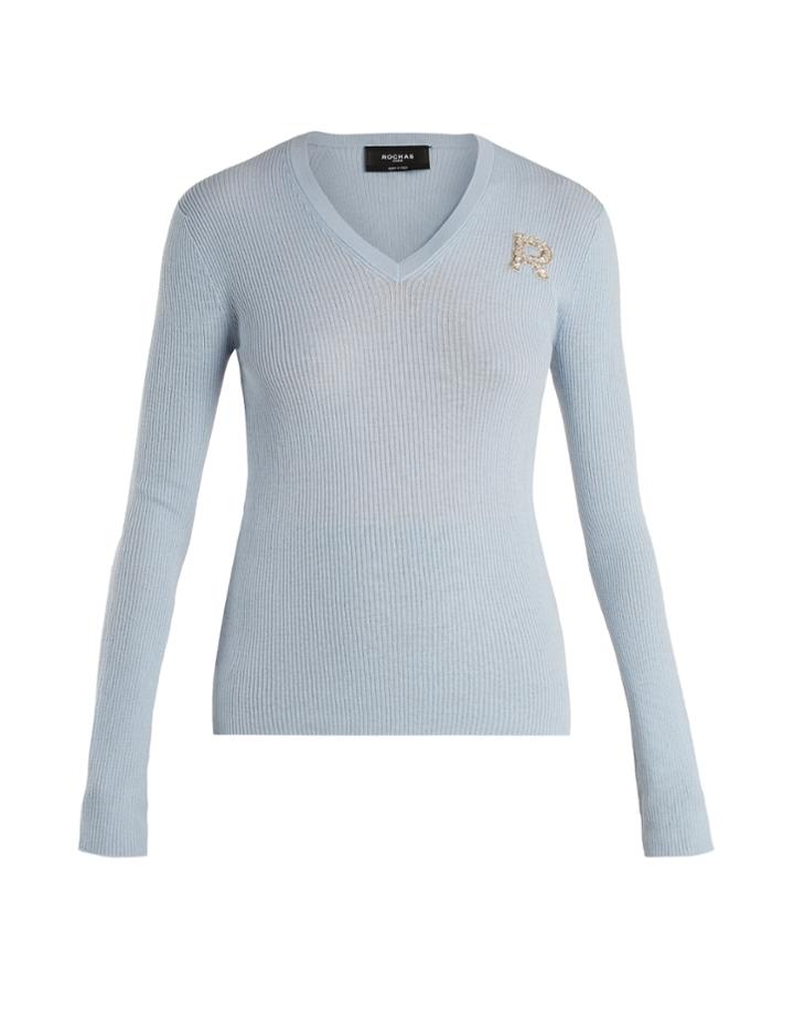 Rochas Logo-embellished Ribbed-wool Sweater
