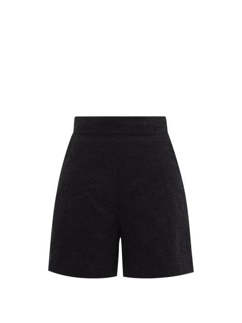 Matchesfashion.com Three Graces London - Robin High-rise Broderie-anglaise Shorts - Womens - Black