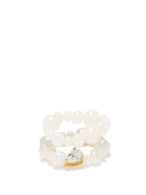 Completedworks - Set Of Two Pearl, Topaz & 14kt Gold-vermeil Rings - Womens - Pearl