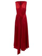 Matchesfashion.com Petar Petrov - Aria Draped Side-slit Silk-blend Satin Dress - Womens - Red