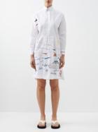 Kilometre Paris - Sailing Past The Light Snap Cotton Shirt Dress - Womens - White Multi