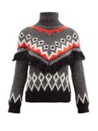 Matchesfashion.com Moncler - Mock-neck Tasseled And Jacquard Sweater - Womens - Grey Multi