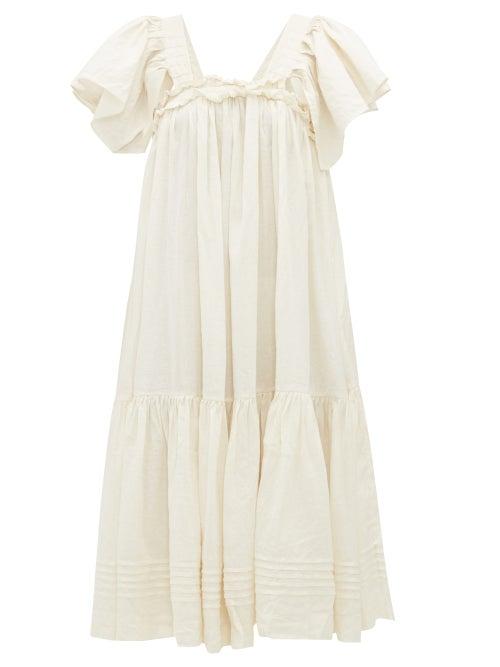 Matchesfashion.com Story Mfg - Aida Ruffled Linen Blend Dress - Womens - Ivory