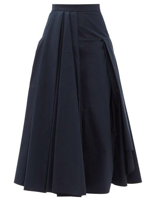 Ladies Rtw Alexander Mcqueen - Pleated Cotton Midi Skirt - Womens - Navy
