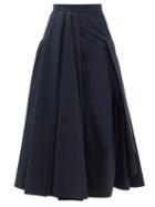Ladies Rtw Alexander Mcqueen - Pleated Cotton Midi Skirt - Womens - Navy
