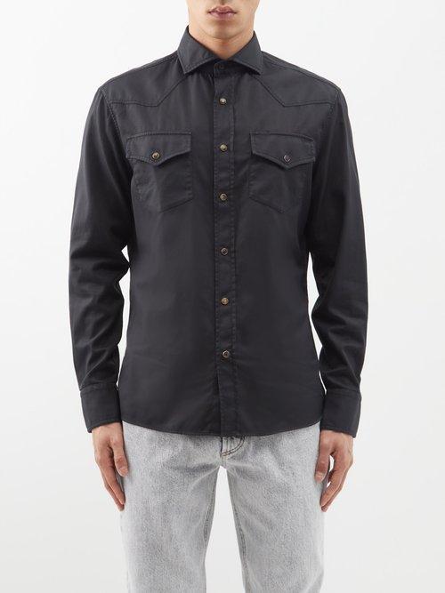Brunello Cucinelli - Chest-pocket Cotton-twill Shirt - Mens - Black