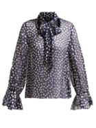 Matchesfashion.com Saloni - Lauren Silk Blend Fil Coup Blouse - Womens - Navy White