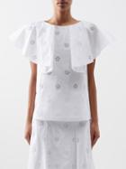 Chlo - Boat-neck Sun-embroidered Poplin Top - Womens - White