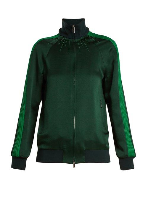 Matchesfashion.com Valentino - High Neck Zip Through Satin Jersey Track Top - Womens - Green