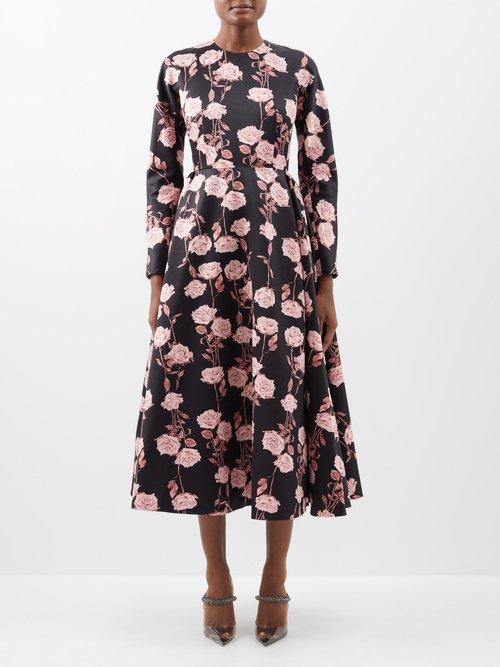Emilia Wickstead - Annie Rose-print Taffeta-faille Midi Dress - Womens - Pink Black