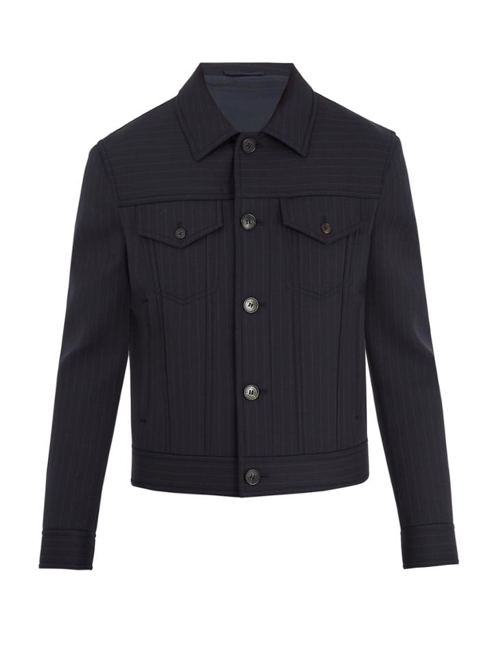Neil Barrett Point-collar Striped Wool Bomber Jacket