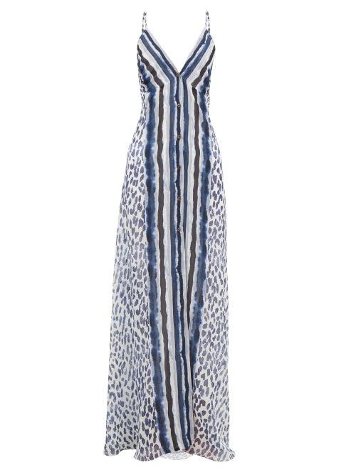 Matchesfashion.com On The Island By Marios Schwab - El Palmar Leopard-print Silk-chiffon Maxi Dress - Womens - Navy Print