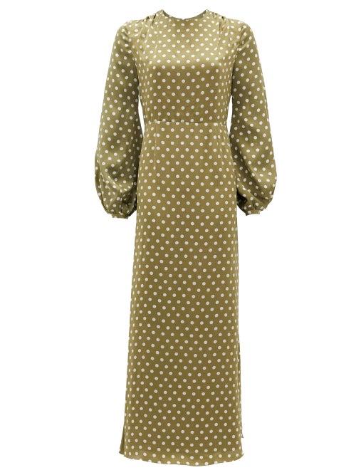 Matchesfashion.com Racil - Fez Polka-dot Open-back Satin Dress - Womens - Green