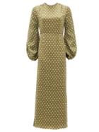 Matchesfashion.com Racil - Fez Polka-dot Open-back Satin Dress - Womens - Green