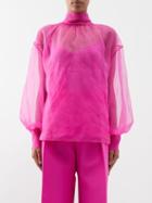 Valentino - Pussy-bow Organza Blouse - Womens - Pink