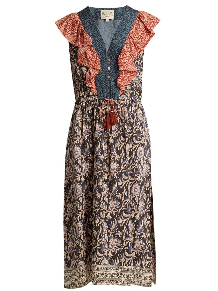 Sea Maho Border Floral-print Silk Dress