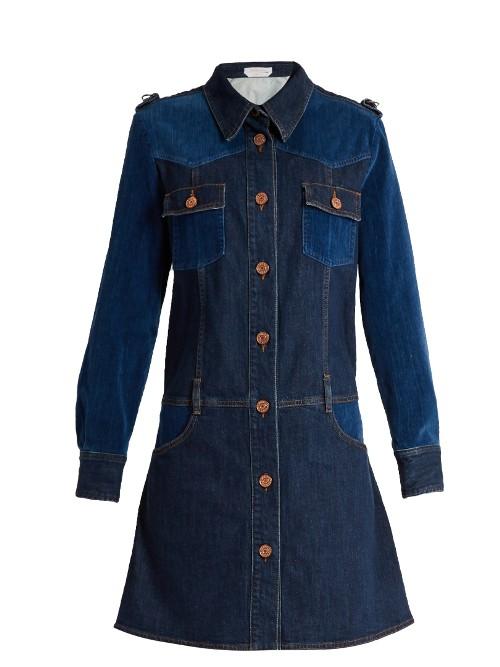 See By Chloé Velvet-panel Long-sleeved Denim Dress