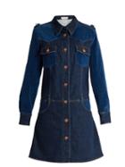 See By Chloé Velvet-panel Long-sleeved Denim Dress