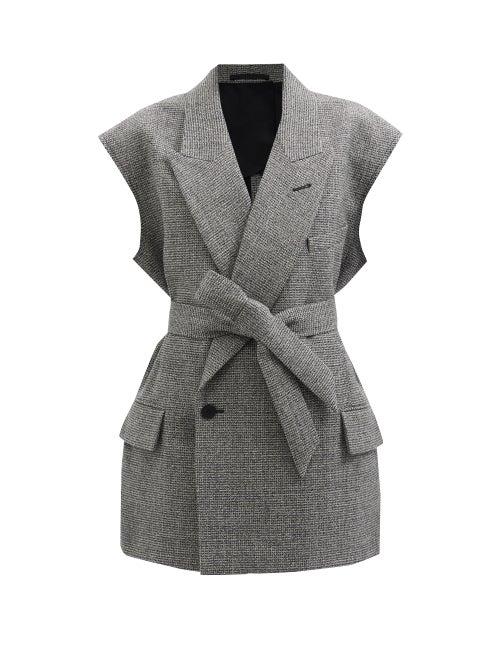 Raey - Sleeveless Raw-edge Wool-blend Belted Jacket - Womens - Grey Multi