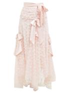 Matchesfashion.com Rodarte - Satin Bow Appliqu Layered Tulle Midi Skirt - Womens - Light Pink