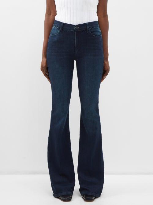 Frame - Le High Cotton-blend Flared-leg Jeans - Womens - Dark Denim