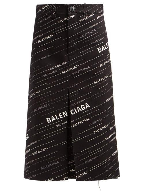 Matchesfashion.com Balenciaga - Monogram Print Denim Midi Skirt - Womens - Black Grey