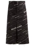 Matchesfashion.com Balenciaga - Monogram Print Denim Midi Skirt - Womens - Black Grey