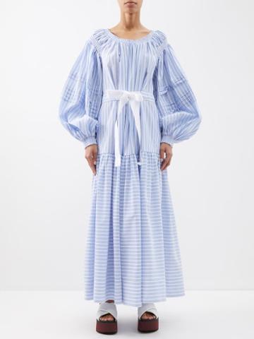Lee Mathews - Clementine Striped Cotton-poplin Maxi Dress - Womens - Blue White
