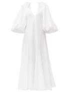 Matchesfashion.com Khaite - Joanne Balloon Sleeve Cotton Maxi Dress - Womens - White