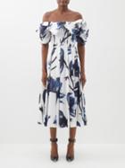 Alexander Mcqueen - Off-the-shoulder Floral-print Cotton-poplin Dress - Womens - Blue White