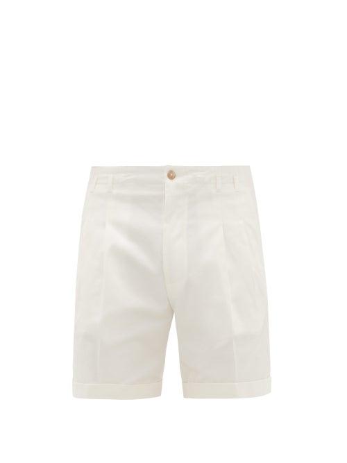 Matchesfashion.com Dolce & Gabbana - Pleated Stretch Cotton-twill Shorts - Mens - Cream Navy
