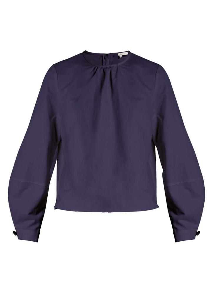 Tibi Chassis Lantern-sleeved Cotton And Linen-blend Top