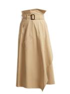 Matchesfashion.com Weekend Max Mara - Paperbag Waist Cotton Midi Skirt - Womens - Tan