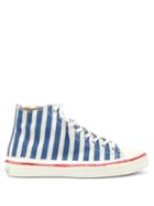 Ladies Shoes Marni - Painted Stripe High-top Cotton-canvas Trainers - Womens - Blue Stripe