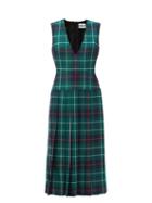 Matchesfashion.com Duncan - The Vogelson V-neck Pleated Tartan Wool Dress - Womens - Green Multi
