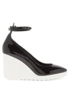 Matchesfashion.com Valentino Garavani - White Wave Wedge-heel Patent-leather Pumps - Womens - Black