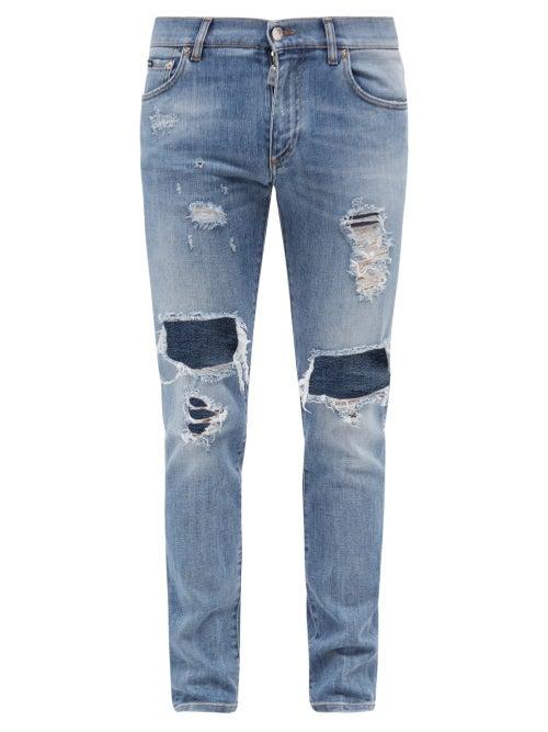 Mens Rtw Dolce & Gabbana - Distressed Slim-leg Jeans - Mens - Light Blue