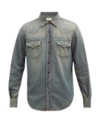 Saint Laurent - Push-studded Faded-denim Shirt - Mens - Blue