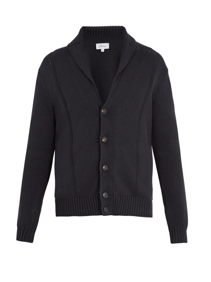 Brioni Shawl-collar Cotton And Silk-blend Cardigan
