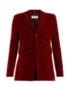 Matchesfashion.com Saint Laurent - Brooch Embellished Double Breasted Velvet Blazer - Womens - Burgundy