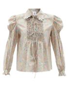 Matchesfashion.com Horror Vacui - Pernille Hand-smocked Floral-print Cotton Top - Womens - Green Multi