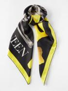 Alexander Mcqueen - Mushroom And Skeleton-logo Silk Scarf - Womens - Yellow White
