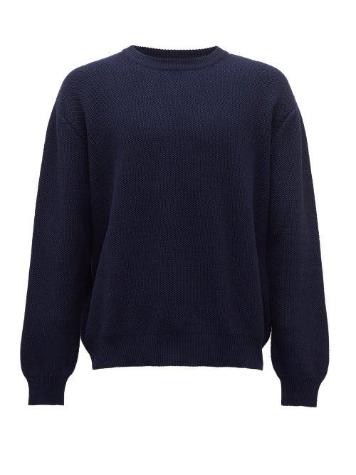 Matchesfashion.com Raey - Crew-neck Cotton-piqu Sweater - Mens - Navy