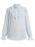 Matchesfashion.com Stella Mccartney - Ruffled Collar Silk Crepe Blouse - Womens - Light Blue