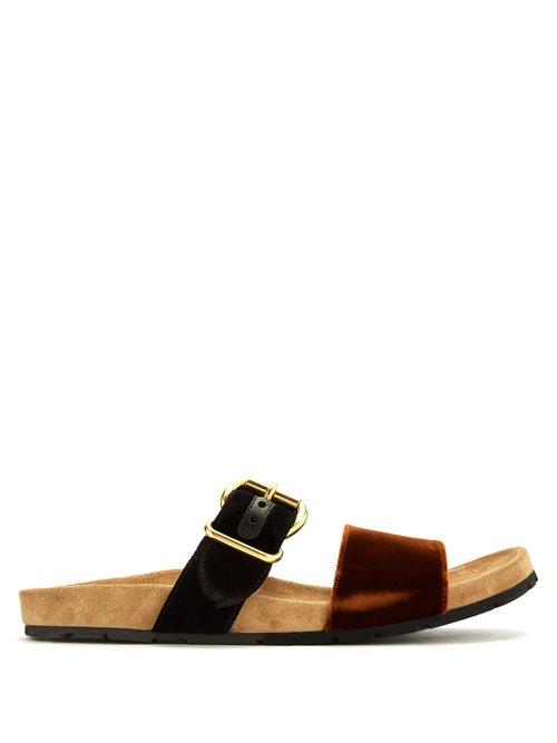 Matchesfashion.com Prada - Double Strap Velvet Sandals - Womens - Black Orange
