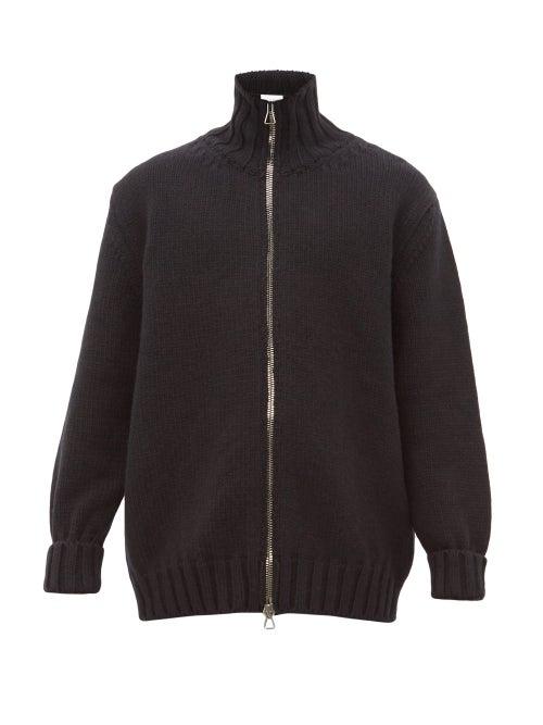 Matchesfashion.com Raey - Zip Up Ribbed Trim Wool Cardigan - Mens - Black