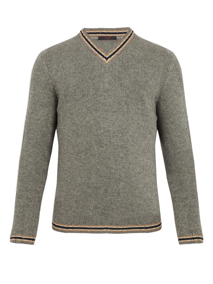 The Gigi Greg Striped-trim V-neck Sweater